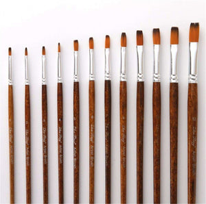 12PC Brown Handle Artist Brush Set - Watercolor, Acrylic, Oil Painting, and Craft