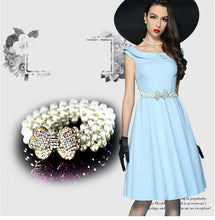 new Women Lady Pearl Beads White Dress Elegant Stretch Elastic Buckle Belt Band