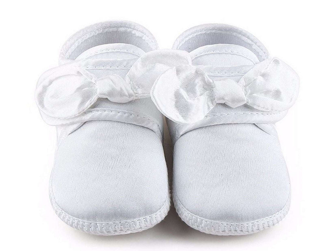 Baby Shower Girl Kid Infant White Christening Wedding Party Satin first Shoes