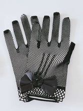 Women Ball Party Fancy Function Wedding Net Bow Short Black Red White Gloves Black