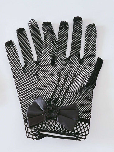 Women Ball Party Fancy Function Wedding Net Bow Short Black Red White Gloves Black