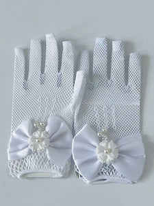 Flower Girls Ball Dance Party Fancy Wedding Net Bow Short Black Red White Gloves