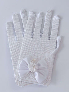 Women Ball Party Fancy Function Wedding Net Bow Short Black Red White Gloves