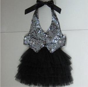 Girl Children Kids Dance Latin Performance Jazz Sequins tops vest Skirt Dress