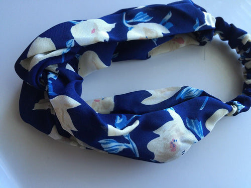 Women Lady Retro BOHO Flower Cross Bandana look Beach Hair Head band headband Navy blue flower cross headband
