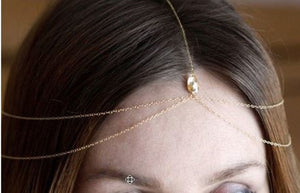 Women Party Gold bead boho Bohemian Metal Hair Chain Headband forehead band