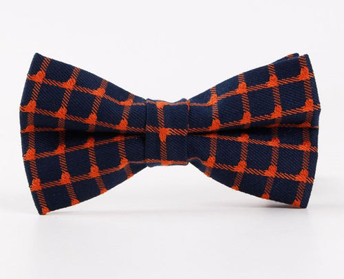 1x MEN Party Stripe Check Cocktail Formal Wedding Cotton bow tie Necktie bowtie Navy Orange Check bowtie
