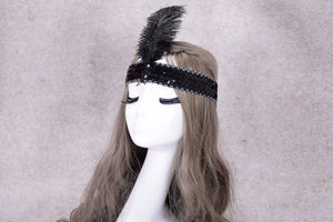 Women Girl Retro Gatsby Hollywood Flapper Sequins Feather Headband Hair Band