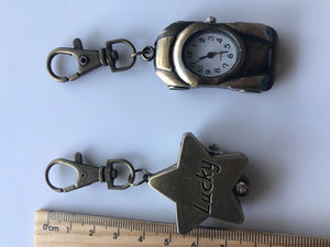 1PC Girls Boy Lady Car or Lucky Star Keyring Key Ring Pocket Watch Novelty Gift