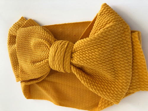 Girl Children Baby BIG Ribbon Bow Turban Hair Head band Headband Wrap Bandana Ginger Yellow
