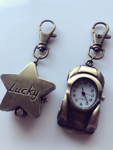 1PC Girls Boy Lady Car or Lucky Star Keyring Key Ring Pocket Watch Novelty Gift