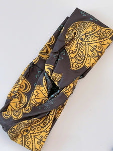 Women Lady Boho Yoga Gym Cross Twist Wide Hair head band Bandanna Headband Wrap Brown