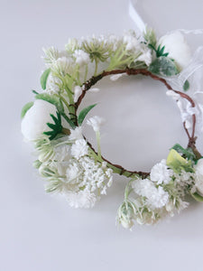Newborn Baby Girl kid Party White Flower Rose Halo Hair Tiara headband Garland