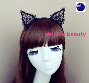 NEW Women Lady Girl Bunny Kitty Cat Ear Party lace crochet Hair head band Hoop