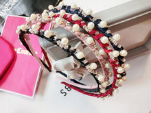 Women Girls Retro Pearl Bride Crystal Bling princess party hair head band Hoop