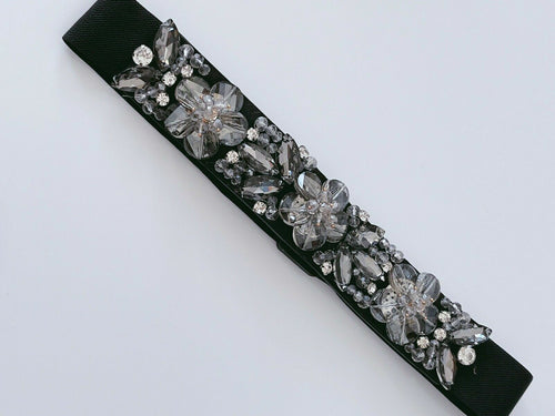 Women Shine Flower Crystal Rhinestone Bling Waist Dress Elastic Belt Waistbands