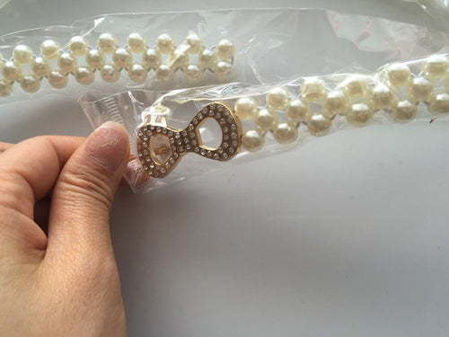 new Women Lady Pearl Beads White Dress Elegant Stretch Elastic Buckle Belt Band