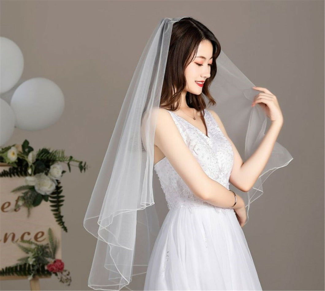 Women White Or Black Bride Wedding Simple Raw Lace Head Hair Veil Without COMB PURE WHITE