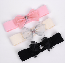 Women Retro Bow Ribbon Pearl Lace Elastic Stretchy Dress Waist Belt Band Wrap