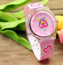 Children Kid Girl Teen Sweet Heart PU Silicone Band Wrist Watch Birthday Gift Pink Heart