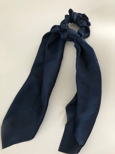 1x Women Lady Girls Satin Silky Ribbon Bow Hair Up Tie Ponytail Scarf Scrunchies Navy Blue