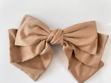Women Girl 3 Layers Satin Silky Feel Ribbon Big Bow Hair Head Barrette Clip Beige