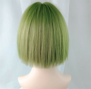 Women Girl Trendy Party Fringe Green Silver Natural Look Short BOB Hair Wigs
