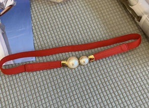 Women Gemstone Pearl Retro Elastic Stretchy Dress Narrow Slim Waist Belt Band