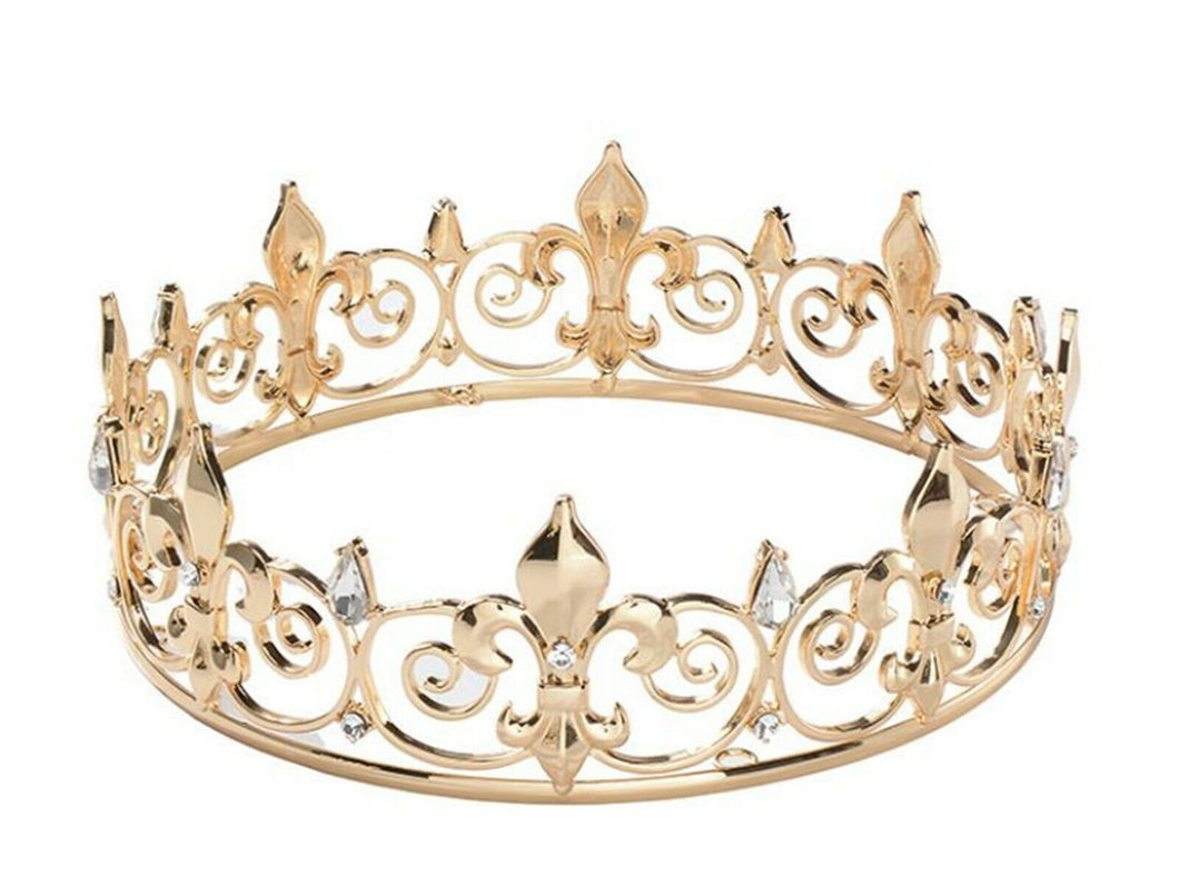 King Queen Round Proper Tiara – Royal Crystal Crown for Party & Special Occasions