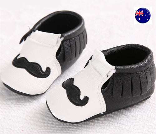 Baby Boy White Mustache Christening Wedding Party Synthetic leather first Shoes WHITE