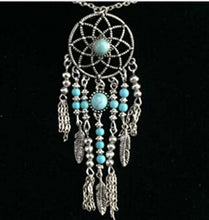 Women Lady Retro BOHO Dream Catcher Turquoise Chain Necklace +Turquoise Earring