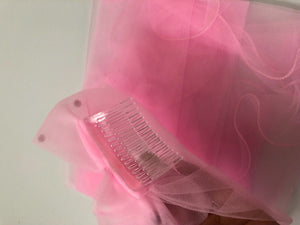 Wedding Bow Flower Girl Children Kids Creamy White Pink Hair Head Veil with Comb
