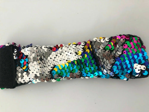 AU Flip Sequins Sequined Shine Dance Party Costume Wrist Bracelet hair band cuff Colorful -Silver