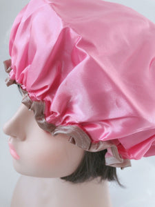 Women Lady Frilly Satin Hair Wrap Waterproof Bath Head Shower Cap Hat Cover