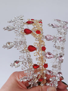 Women Wedding Prom Girls Red Pink Sliver Crystal Party Hair Headband Crown Tiara