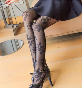 Women Retro Fancy Lace Floral Rose Flower Sexy Stockings Pantyhose Tights