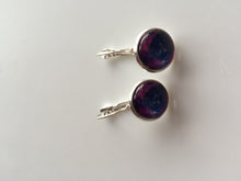 Women Girls Retro BOHO Cameo Round Badge Purple Galaxy Sky friendship Earrings Purple blue