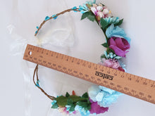 Girls Women Halo Blue Flower Crown hair headband Garland Wreath Tiara