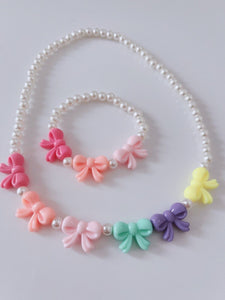 Girl Kid children Rose flower or Bow Cute Beaded Colorful Necklace Bracelet Set