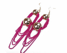 Women lady bohemian boho metallic ball long tassel chain party Dangle Earrings