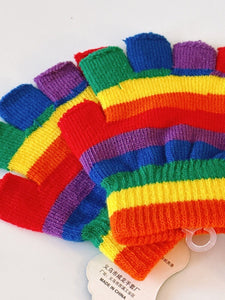 Kids Boys Girls Children Rainbow Colorful Knit Mitten SHORT Gloves 4-12 Years