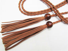 Women Bohemian Boho Braid Long Suede leather Tassel slim Waist Belt Band Tie