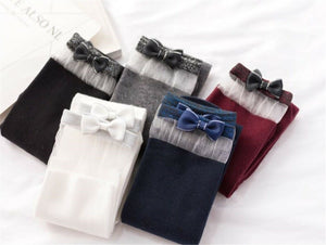 Women Lady Girl Bow Lace Warm Thigh High Over Knees Stockings Tights Long Socks