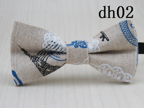 Boys Kids Girl Children Party School beige Cotton Linen bow tie Necktie bowtie dh02 Paris Eiffel Tower bowtie
