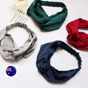 Women Retro boho Satin silky feel Cross scarf Hair head headband Wrap bandana