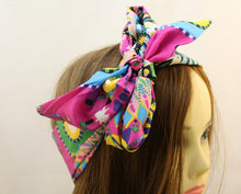 Women Girls Retro 70' 80' Boho Bohemian Flower Chiffon Bow Ribbon Hair Head band Dark Pink
