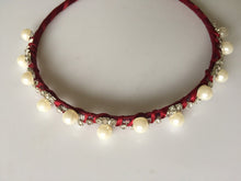 Women Girls Retro Pearl Bride Crystal Bling princess party hair head band Hoop dark wine red