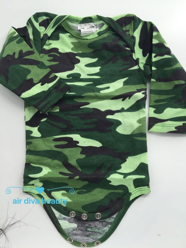 Boy Kid Baby Army Military Party Camouflage Green Camo Romper Bodysuit PROP Bright Green Camo Romper