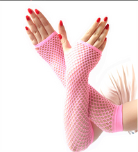 Women Girl Long Fingerless Net Fishnet Mesh Wrist Arm Dance disco Party Gloves