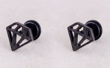 New Lady Diamond Shape Chic 316L Surgical Stainless Steel Titanium Earrings Stud MAT BLACK